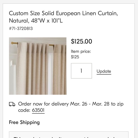 West Elm Custom Size European Flax Linen Curtain - Natural Flax 48x101 - Picture 4 of 8